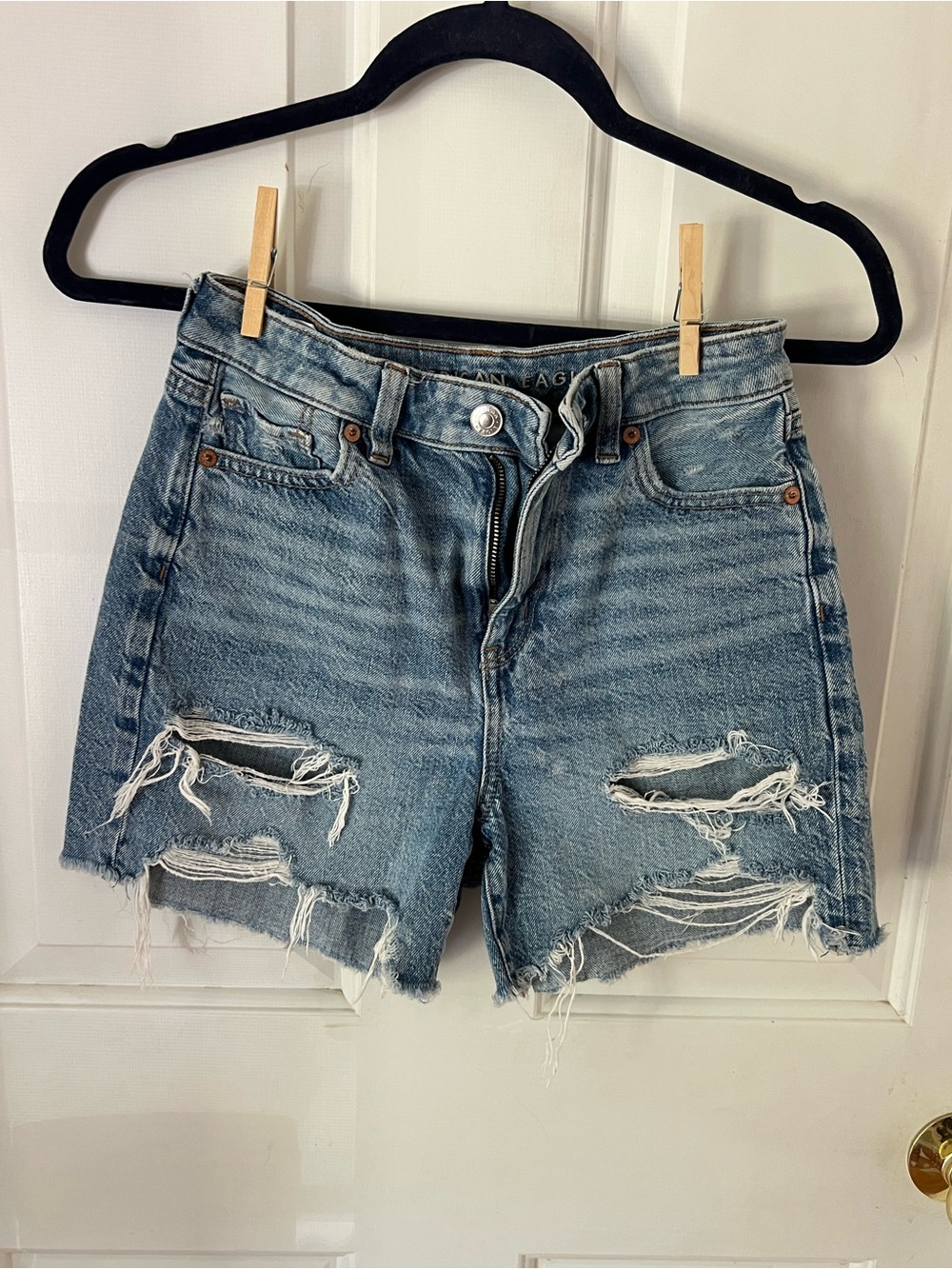 American Eagle Outfitters Light Blue Distressed Denim Shorts